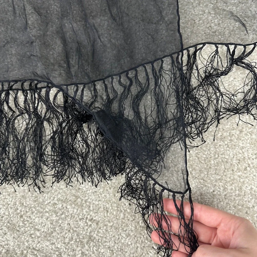 Black Sheer Glitter Fringe Shawl Wrap Evening Scarf Lightweight Shimmer Trim